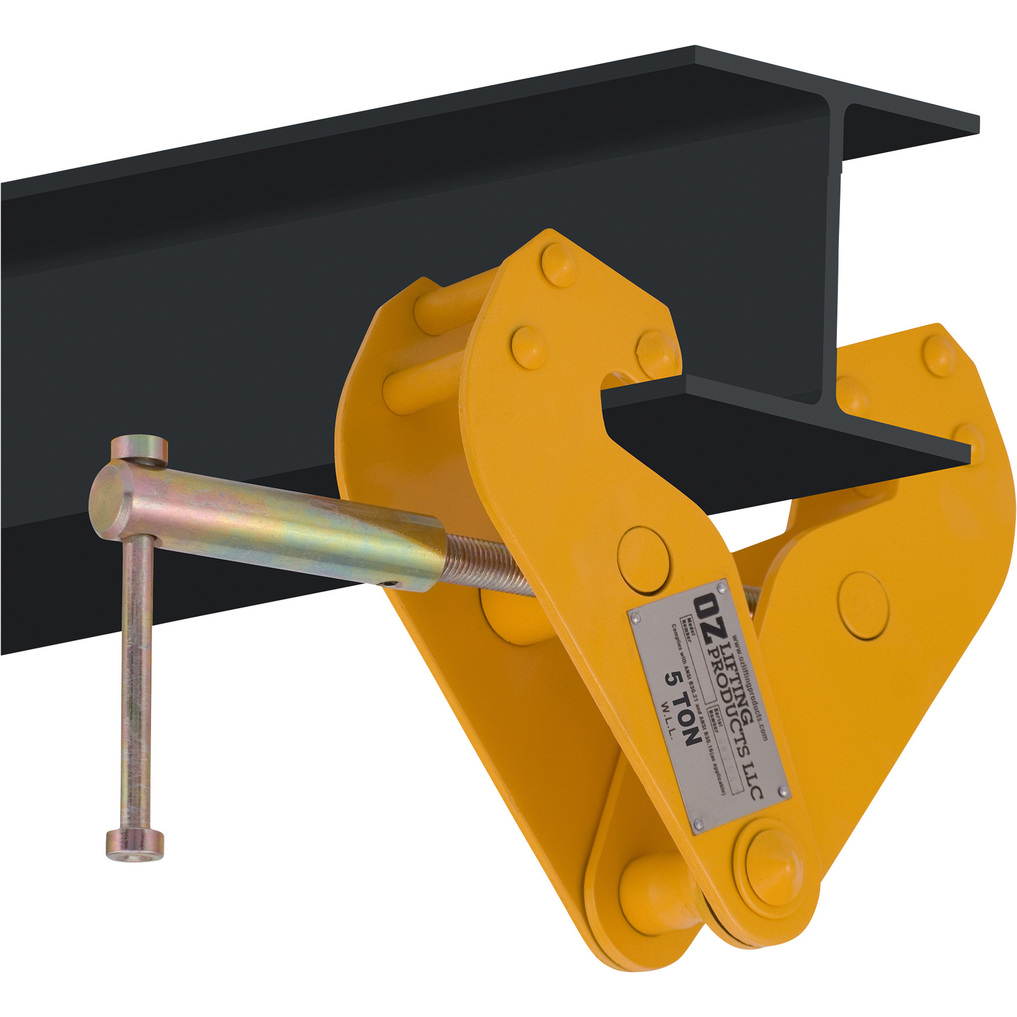 OZ Lifting Products Beam Clamp, 5-Ton Capacity, 3.54-12.6in. Flange Width, Model# OZ5BC